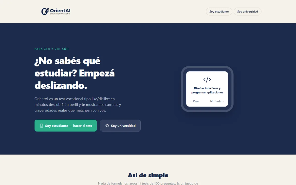 Página principal de OrientAI